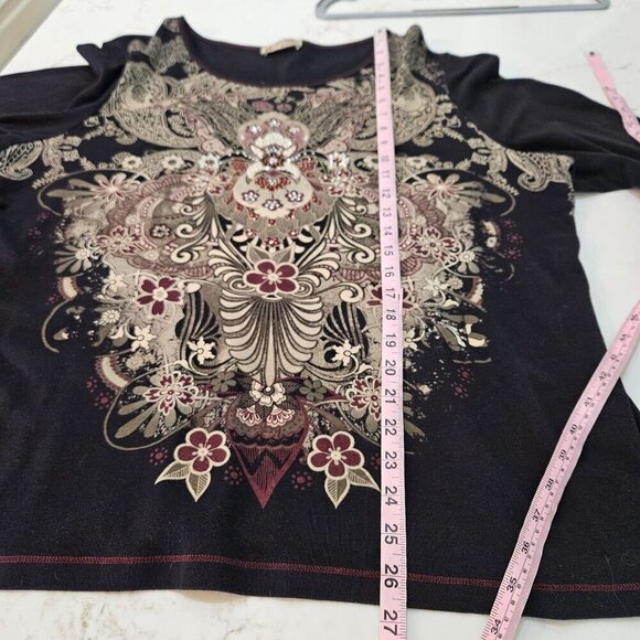 Blue Canyon 2X Paisley Embellished Rhinestone Y2K Black Goth Top - Picture 5 of 9